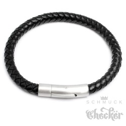 Schwarzes Lederarmband mit mattem Verschluss aus Edelstahl Herren-Armband geflochten