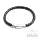 Schwarzes Lederarmband mit mattem Verschluss aus Edelstahl Herren-Armband geflochten