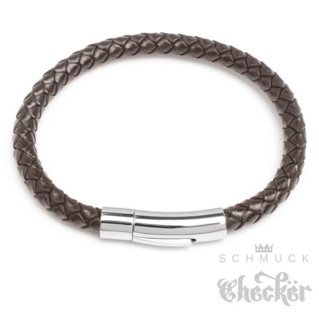 Braunes Lederarmband 6mm Ø geflochtenes Herren-Armband silber Edelstahl Schließe