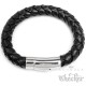 Schwarzes XL Herren-Armband aus Leder 10mm Ø dick groß silber Edelstahl Verschluss