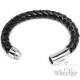 Schwarzes XL Herren-Armband aus Leder 10mm Ø dick groß silber Edelstahl Verschluss
