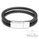 Doppeltes Lederarmband schwarz geflochten Herren-Armband silber Edelstahl Schließe