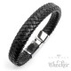 Breites Herren-Armband aus schwarzem Leder geflochten silberner Edelstahlverschluss