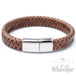 Braunes Lederarmband mit Edelstahlverschluss für Männer hochwertig geflochten