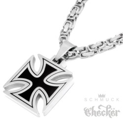 Edelstahl Anhänger Eisernes Kreuz schwarz silber massiv + 60cm Königskette Biker