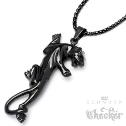 Schwarzer Panther Anhänger aus Edelstahl Puma Jaguar Leopard Halskette Biker Hiphop