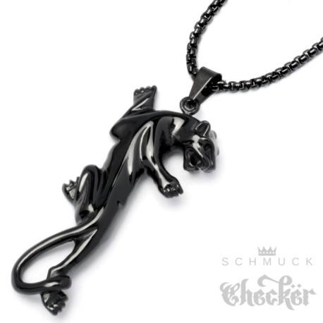 Schwarzer Panther Anhänger aus Edelstahl Puma Jaguar Leopard Halskette Biker Hiphop