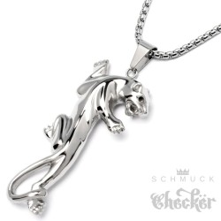 Edelstahl großer Ketten Anhänger Silber Panther Puma Jaguar Leopard Biker Hiphop