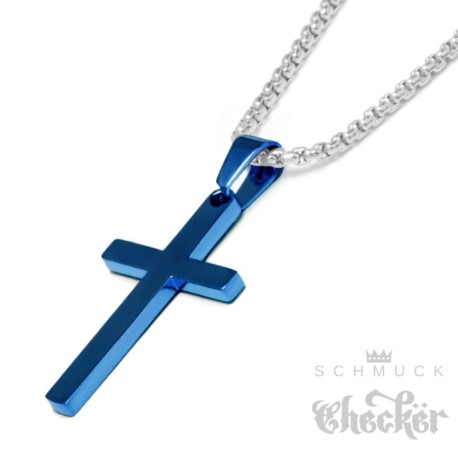 Kleines Kreuz aus Edelstahl gold schlicht Anhänger Herren Schmuck + Halskette