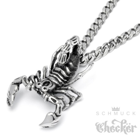 Edelstahl Anhänger 3D Skorpion Sternzeichen detailliert + 60cm Kette Biker