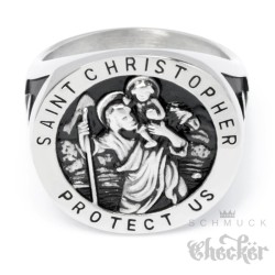 St. Christopher Ring mit Kreuzen Siegelring 316L Edelstahl christlicher Bikerring
