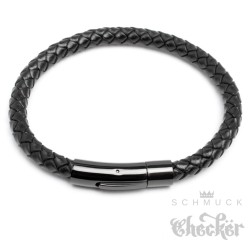 Echt Leder Herren Armband geflochten schwarz Edelstahl Schließe Hochwertig