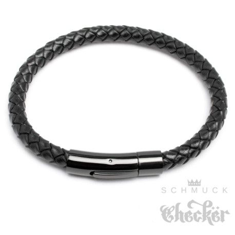 Echt Leder Herren Armband geflochten schwarz Edelstahl Schließe Hochwertig