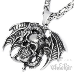 Teufel Anhänger mit Königskette aus Edelstahl Horror Totenkopf Dämon Bikerschmuck