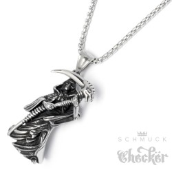 Detaillierter Sensenmann-Anhänger aus Edelstahl mit Halskette Gevatter Tod Reaper