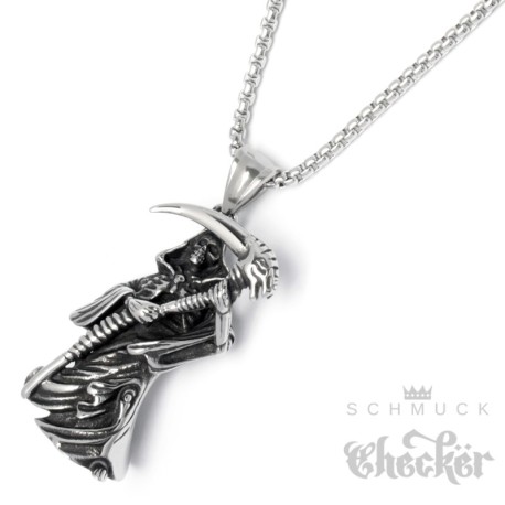 Detaillierter Sensenmann-Anhänger aus Edelstahl mit Halskette Gevatter Tod Reaper