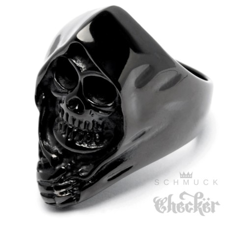 Schwarzer Sensenmann-Ring aus Edelstahl Sam Cro Reaper Bikerring Herren Geschenk
