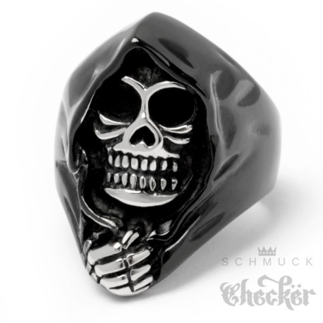 Schwarzer Sensenmann mit silber Skull aus Edelstahl Reaper Bikerschmuck Geschenk