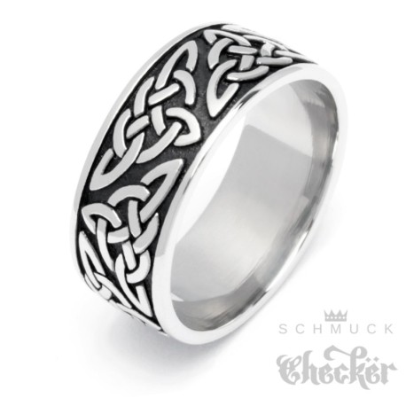 Keltischer Knoten Bandring aus Edelstahl silber Winkinger-Ring verschlungene Linien