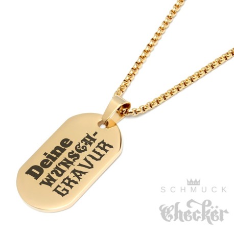 Goldenes DogTag mit Gravur und Halskette klein gold individuelle Herren Halskette