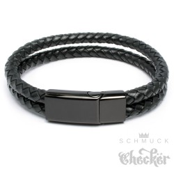 Echt Leder Herren Armband geflochten schwarz Edelstahl Schließe Hochwertig