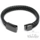 Echt Leder Herren Armband geflochten schwarz Edelstahl Schließe Hochwertig