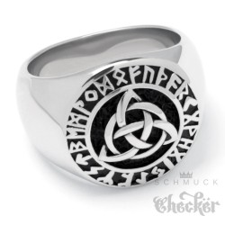 Massiver Wikinger-Ring mit Triqueta und Runenkreis Edelstahl Bikerschmuck Geschenk