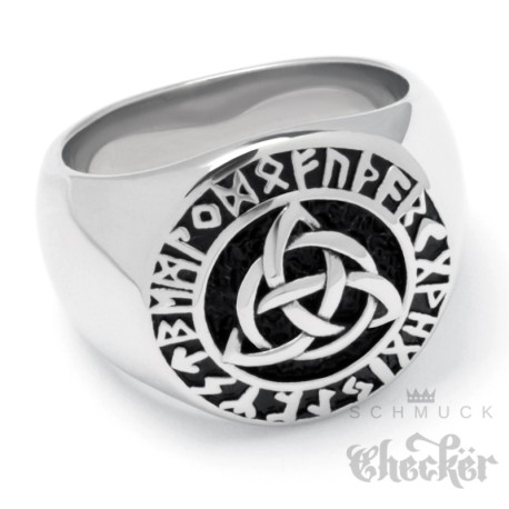 Massiver Wikinger-Ring mit Triqueta und Runenkreis Edelstahl Bikerschmuck Geschenk