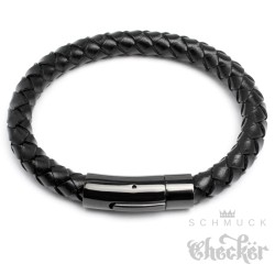 Echt Leder Herren Armband geflochten schwarz Edelstahl Schließe Hochwertig