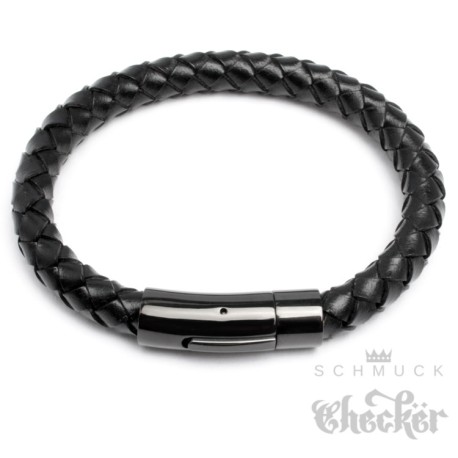 Echt Leder Herren Armband geflochten schwarz Edelstahl Schließe Hochwertig