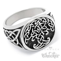 Edelstahl-Ring mit Yggdrasil und keltischen Knoten Wikinger-Schmuck Biker Geschenk