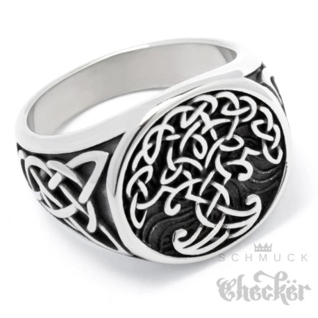 Edelstahl-Ring mit Yggdrasil und keltischen Knoten Wikinger-Schmuck Biker Geschenk