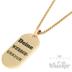 Goldenes DogTag mit Wunschgravur und Halskette Herren Anhänger Gravurplatte gold
