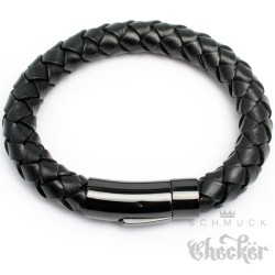 Echt Leder Herren Armband geflochten schwarz Edelstahl Schließe Hochwertig XL