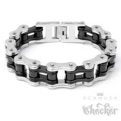 Motorradkette silber-schwaz Biker Armkette aus Edelstahl massives Bikerarmband