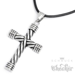 Edelstahl Herren Kreuz Anhänger hochwertig silber massiv + 1m Lederband Biker