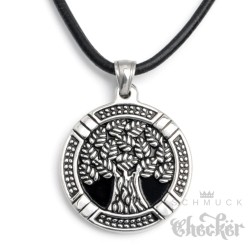 Edelstahl Anhänger Baum Medaillon nordisch silber detailliert 1m Lederband Biker