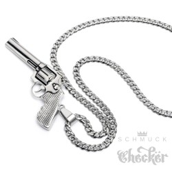 Edelstahl Anhänger Pistole Revolver Colt Python + 60cm Panzerkette