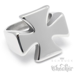 Schlichter Ring mit Eisernem Kreuz aus Edelstahl silber poliert massiver Bikerring