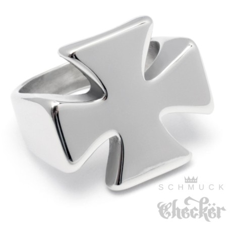 Schlichter Ring mit Eisernem Kreuz aus Edelstahl silber poliert massiver Bikerring