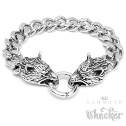 Wolf Panzerarmband mit Ringverschluss aus Edelstahl silber Wölfe Männer-Armband