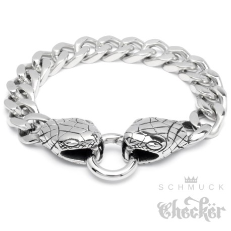 Schlangen Panzerarmband mit Ringverschluss Edelstahl silber Biker Herren Armband
