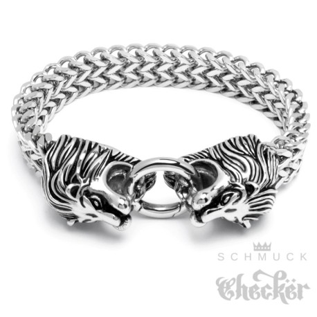 Löwen-Armband mit Ringverschluss Edelstahl Bikerschmuck Armkette Herren Geschenk