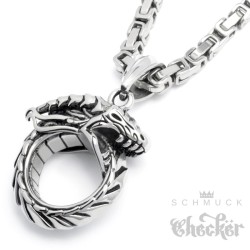 Massiver Drachen-Anhänger aus Edelstahl mit Königskette silber Dragon Männer Kette