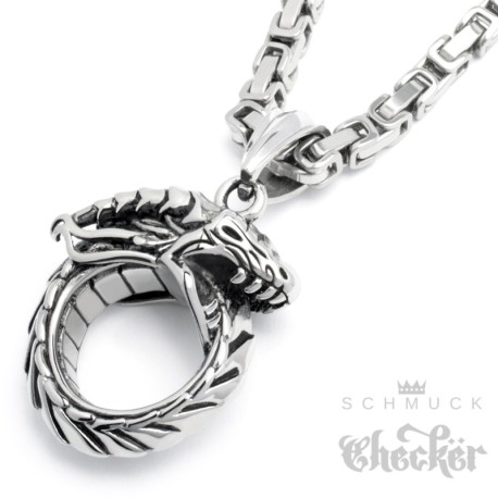 Massiver Drachen-Anhänger aus Edelstahl mit Königskette silber Dragon Männer Kette