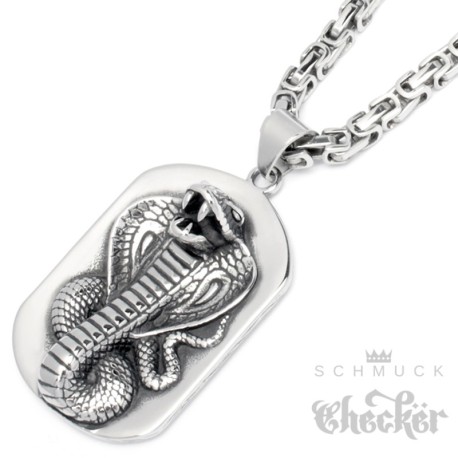 großes Kobra DogTag mit Königskette Schlangen-Anhänger Edelstahl Männer Halskette