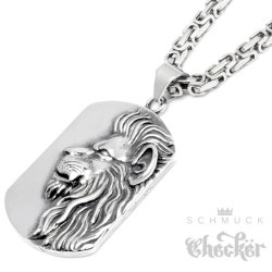 Großer Löwe DogTag mit Königskette 316L Edelstahl Anhänger Herren Schmuck Geschenk