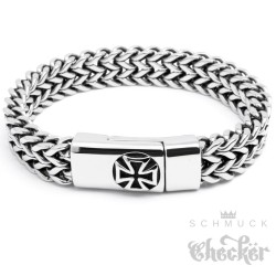 Edelstahl Armband Eisernes Kreuz 22cm Herren Biker Panzerkette doppelt Armkette