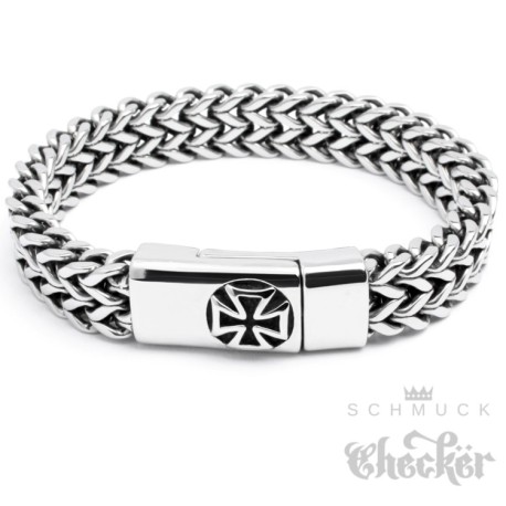 Edelstahl Armband Eisernes Kreuz 22cm Herren Biker Panzerkette doppelt Armkette