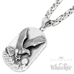Großes Edelstahl DogTag mit Königskette Adler Berge Sonne Männer Kette Geschenk